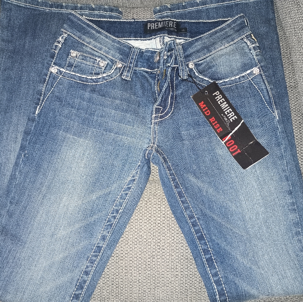 Premier Women's Mid Rise Bootcut Blue Jeans